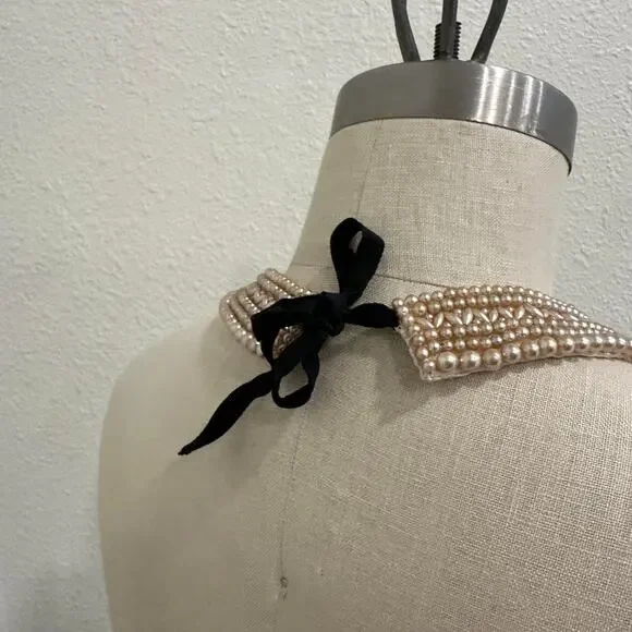 Vintage Faux Pearl Beaded Statement Collar Necklace - Picture 2 of 3
